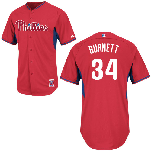 A-J Burnett #34 MLB Jersey-Philadelphia Phillies Men's Authentic 2014 Red Cool Base BP Baseball Jersey
